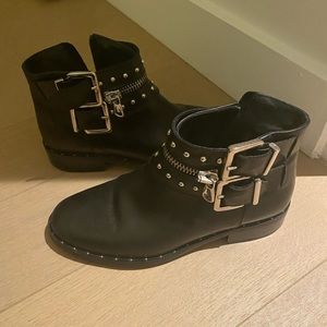 Charles David Leather Moto Studs Zip Ankle Boot